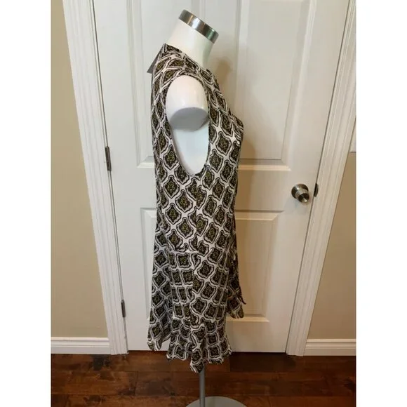 A.L.C. Cream, Tan & Black Geometric Print Drop Waist Dress, Size 10 A.L.C. Cream, Tan & Black Geometric Print Drop Waist Dress, Size 10